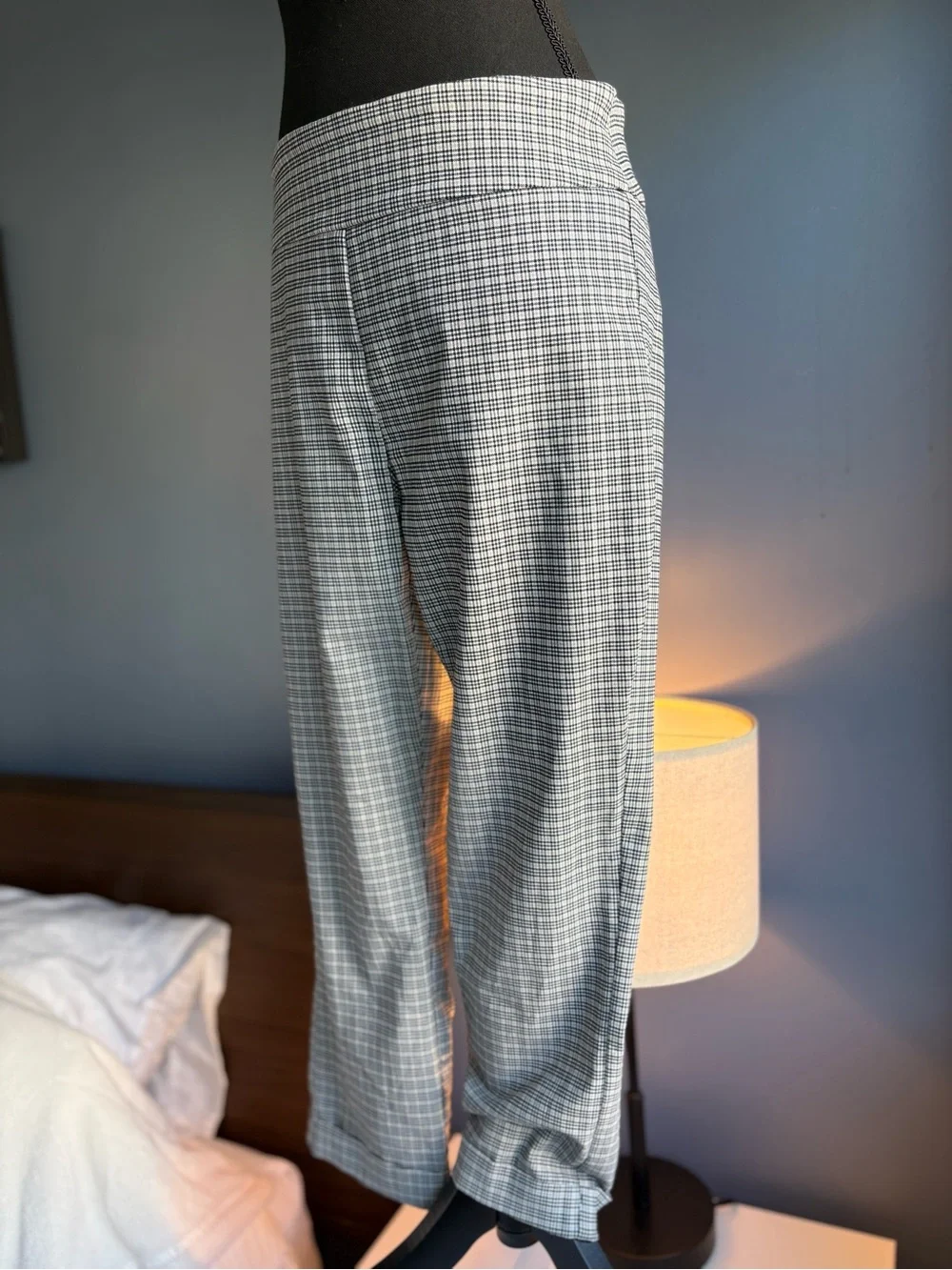 Tribal Black and White Plaid Pull On Ankle Dress Pants